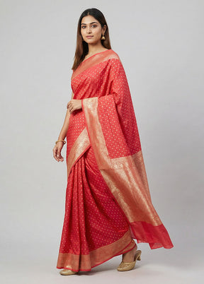 Pink Uppada Silk Saree With Blouse Piece