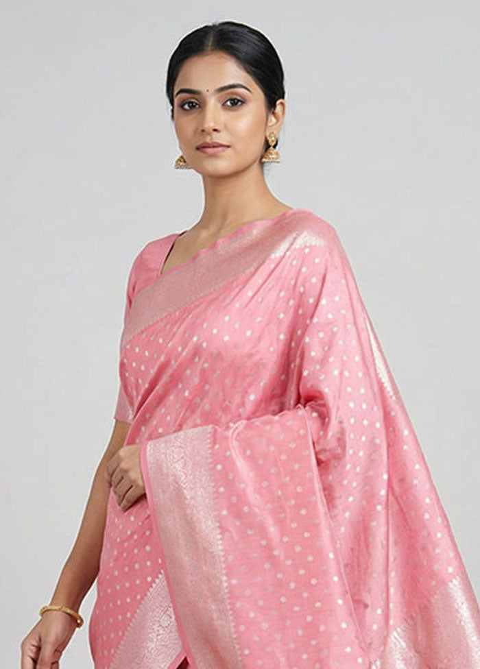 Pink Uppada Silk Saree With Blouse Piece