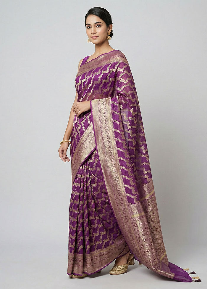 Purple Georgette Saree With Blouse Piece
