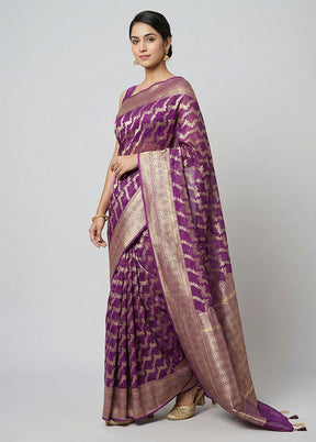 Purple Georgette Saree With Blouse Piece