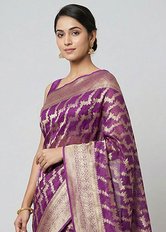 Purple Georgette Saree With Blouse Piece