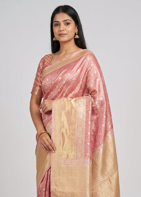 Pink Tissue Silk Saree With Blouse Piece