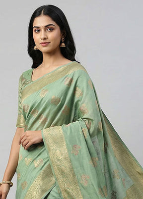 Green Kora Silk Saree With Blouse Piece