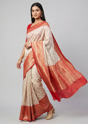 Cream Tissue Silk Saree With Blouse Piece