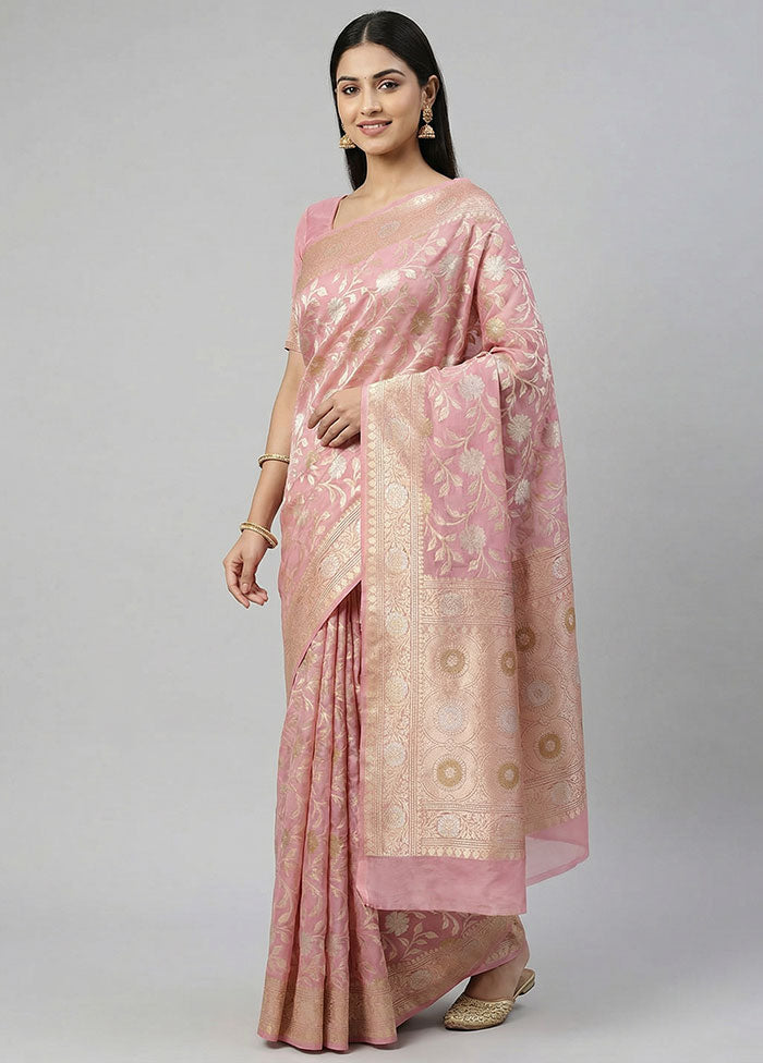 Pink Organza Saree With Blouse Piece