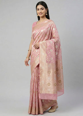 Pink Organza Saree With Blouse Piece