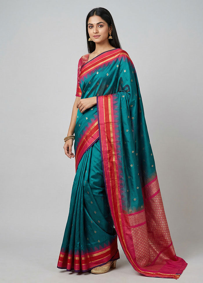 Blue Kanjivaram Silk Saree With Blouse Piece