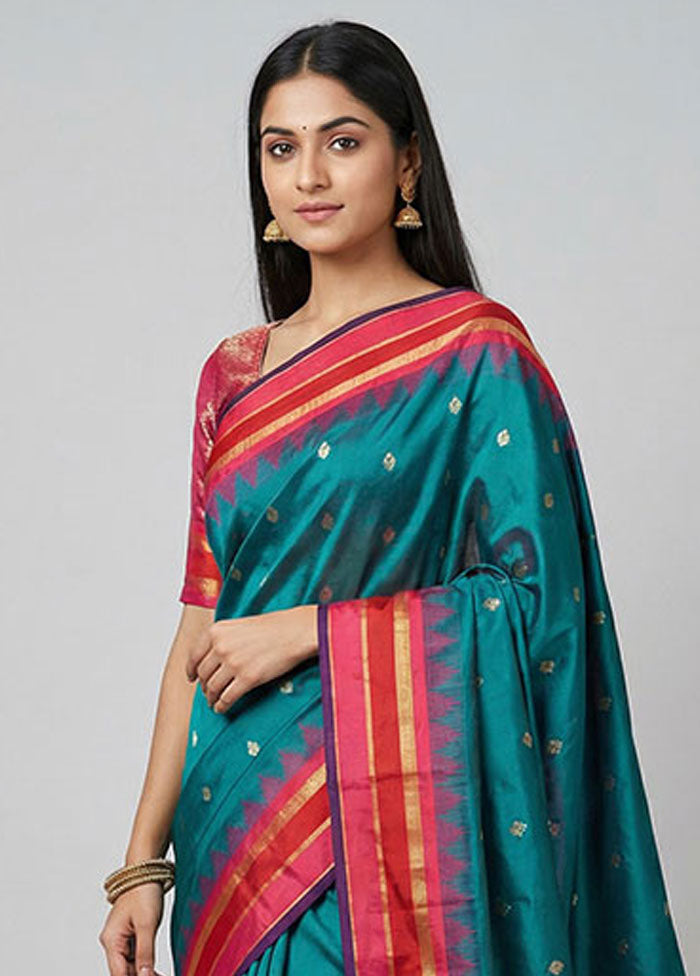 Blue Kanjivaram Silk Saree With Blouse Piece