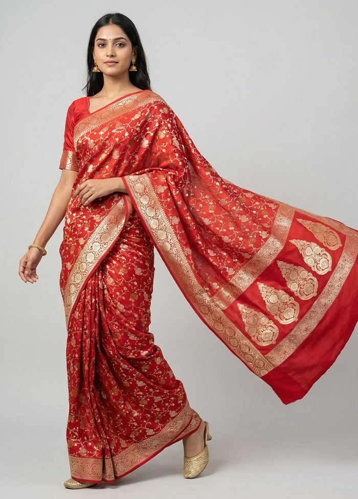Red Uppada Silk Saree With Blouse Piece