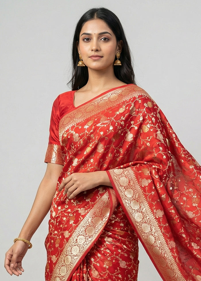 Red Uppada Silk Saree With Blouse Piece