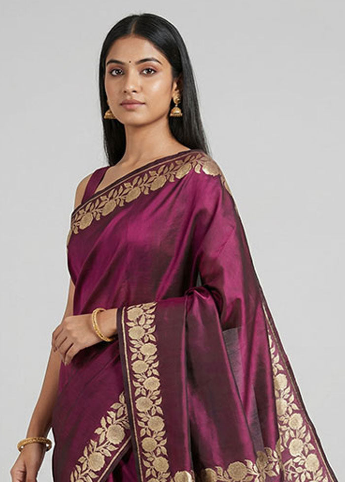 Maroon Handloom Banarasi Pure Silk Saree With Blouse Piece