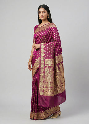 Purple Handloom Banarasi Pure Silk Saree With Blouse Piece