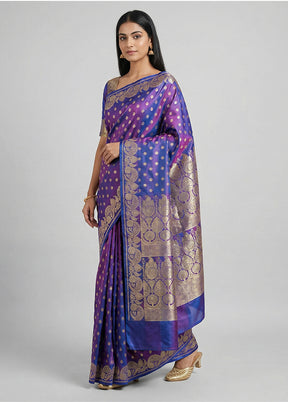 Blue Handloom Banarasi Pure Silk Saree With Blouse Piece
