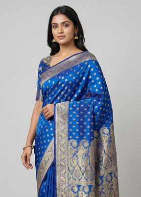 Blue Handloom Banarasi Pure Silk Saree With Blouse Piece