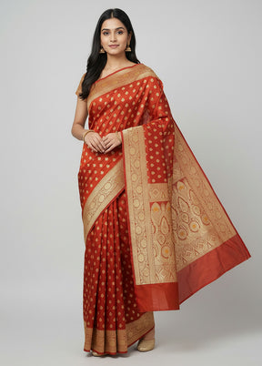 Maroon Handloom Banarasi Pure Silk Saree With Blouse Piece