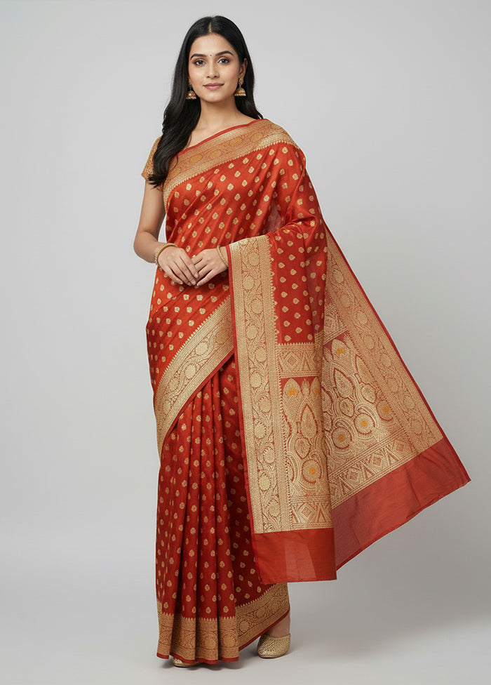Maroon Handloom Banarasi Pure Silk Saree With Blouse Piece