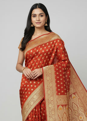 Maroon Handloom Banarasi Pure Silk Saree With Blouse Piece