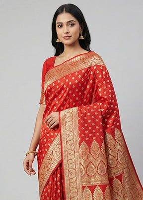 Red Handloom Banarasi Pure Silk Saree With Blouse Piece