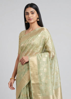 Green Kora Silk Saree With Blouse Piece