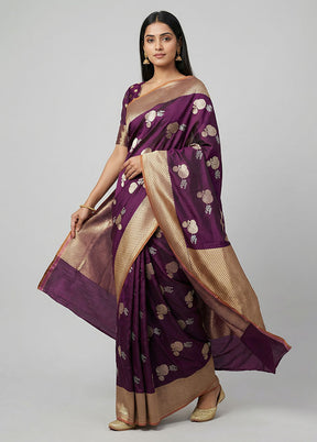Purple Katan Silk Saree With Blouse Piece