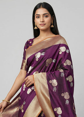 Purple Katan Silk Saree With Blouse Piece