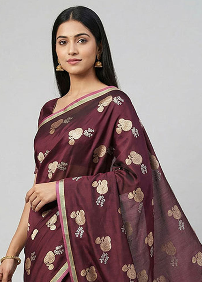 Maroon Katan Silk Saree With Blouse Piece