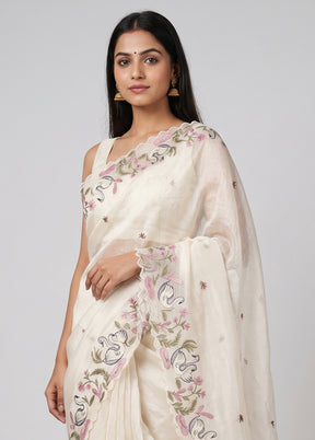 White Tissue Silk Saree With Blouse Piece