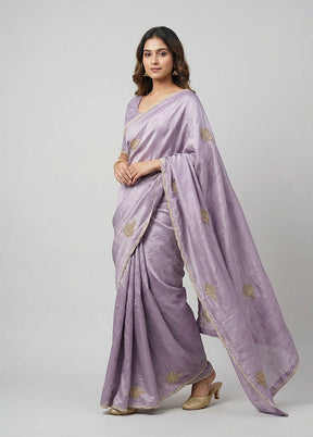 Purple Tissue Silk Saree With Blouse Piece