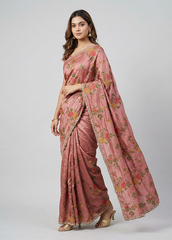 Pink Tissue Silk Saree With Blouse Piece