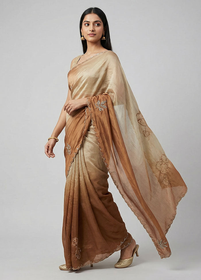 Cream Tissue Silk Saree With Blouse Piece