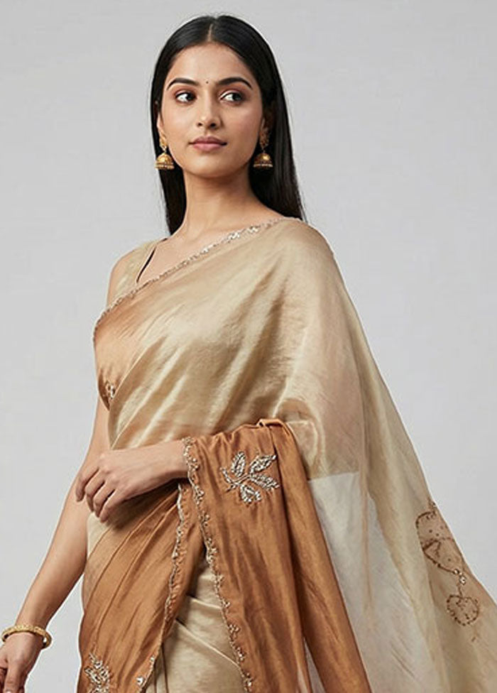 Cream Tissue Silk Saree With Blouse Piece