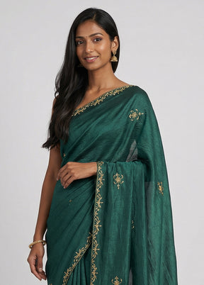 Green Tissue Silk Saree With Blouse Piece