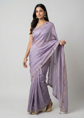 Purple Handloom Tissue Pure Silk Saree With Blouse Piece