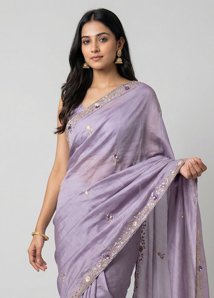 Purple Handloom Tissue Pure Silk Saree With Blouse Piece