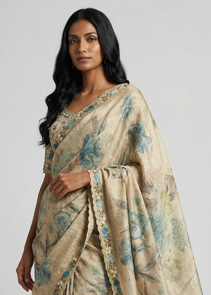 Cream Tissue Silk Saree With Blouse Piece