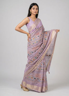 Purple Tussar Silk Saree With Blouse Piece