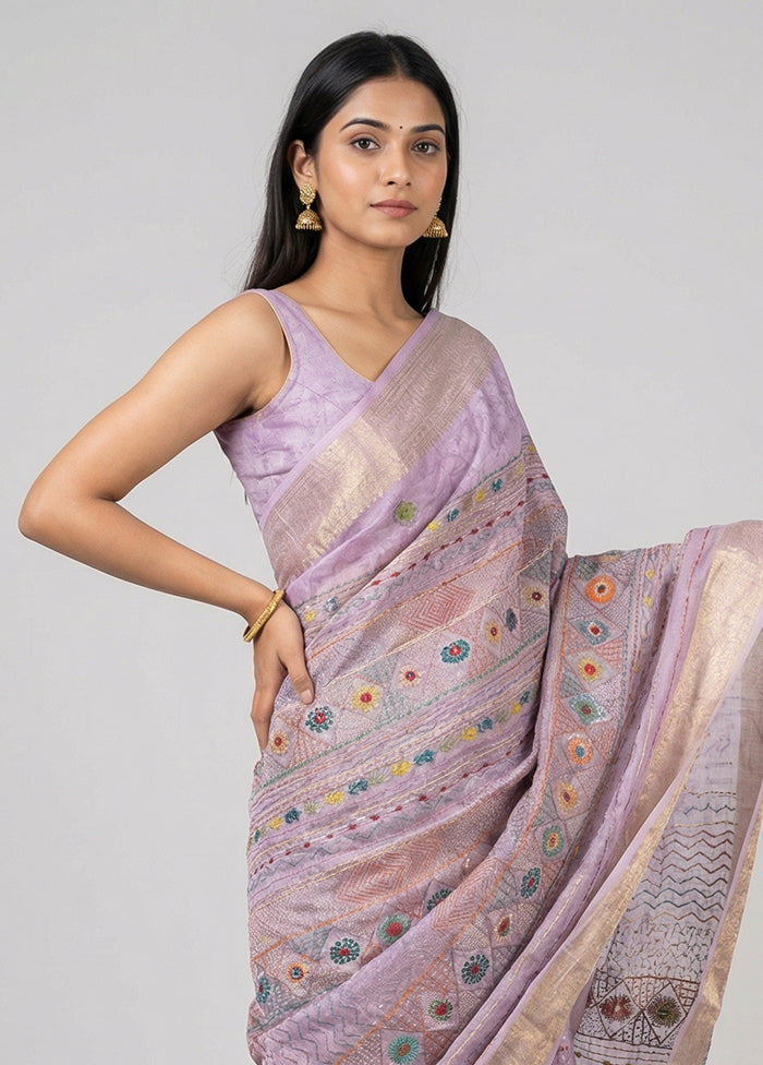 Purple Tussar Silk Saree With Blouse Piece