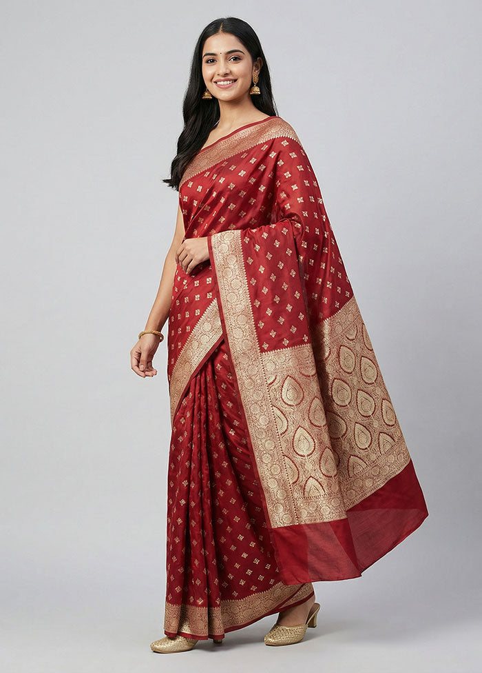 Maroon Banarasi Silk Saree With Blouse Piece
