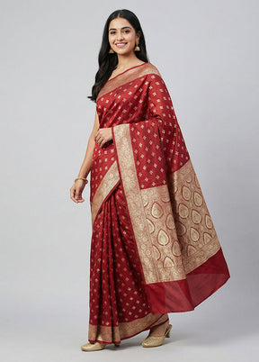 Maroon Banarasi Silk Saree With Blouse Piece