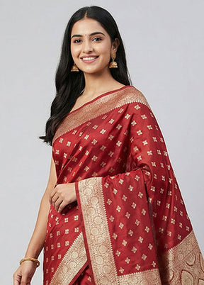Maroon Banarasi Silk Saree With Blouse Piece