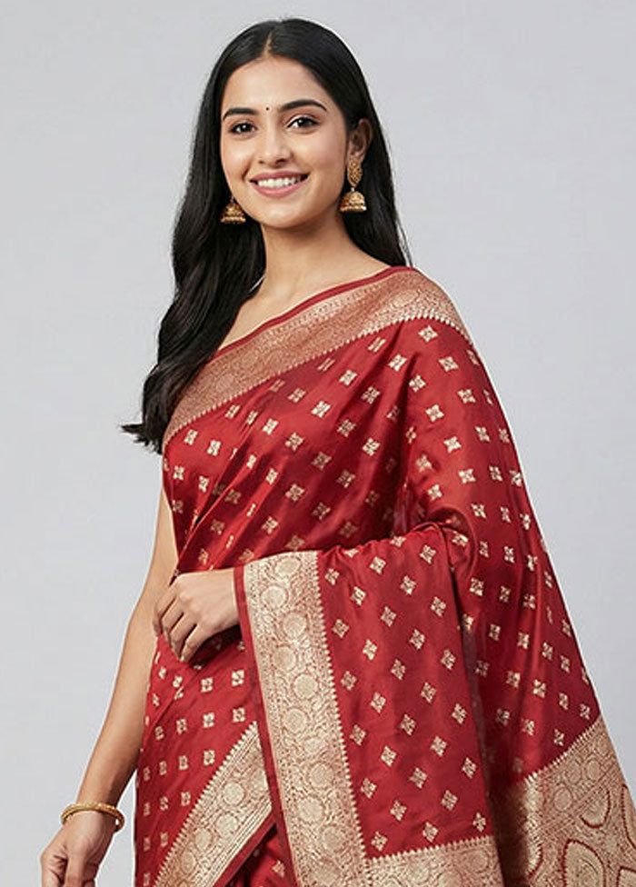 Maroon Banarasi Silk Saree With Blouse Piece