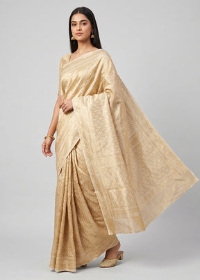 Cream Tissue Silk Saree With Blouse Piece