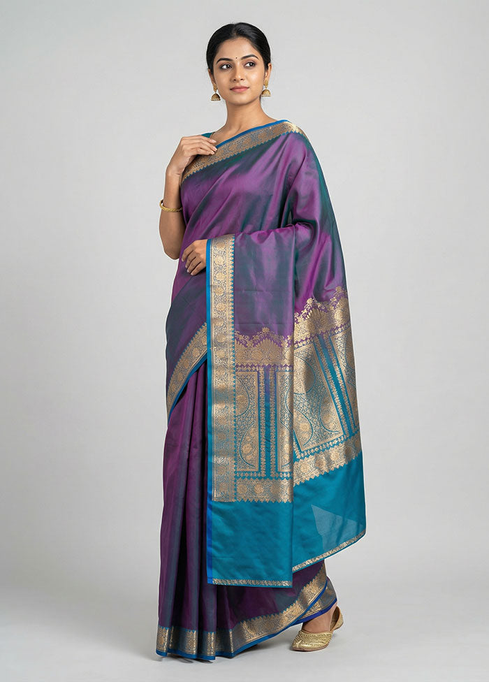 Purple Banarasi Silk Saree With Blouse Piece