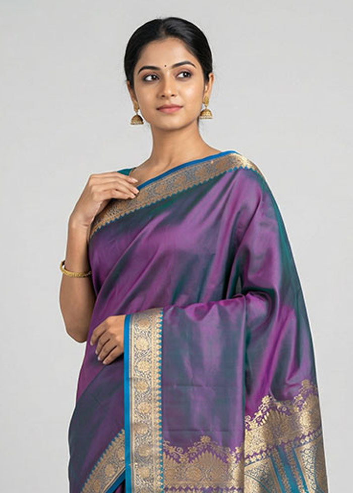 Purple Banarasi Silk Saree With Blouse Piece