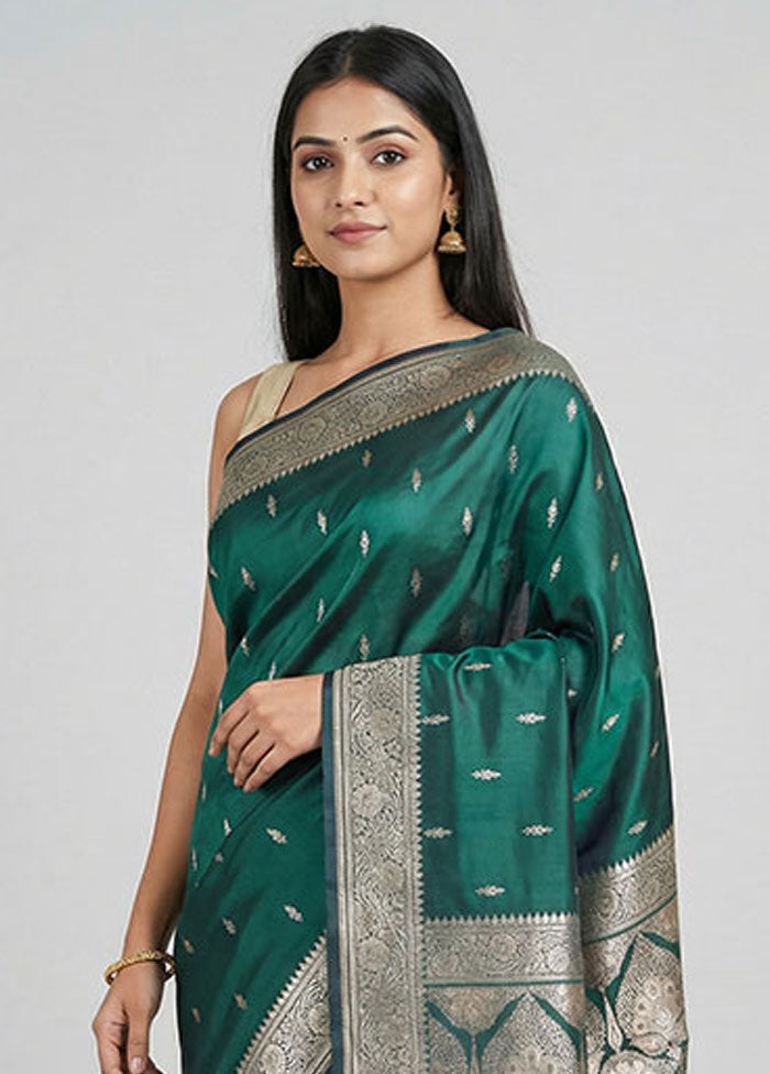 Blue Katan Silk Saree With Blouse Piece