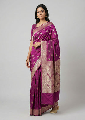 Purple Banarasi Silk Saree With Blouse Piece