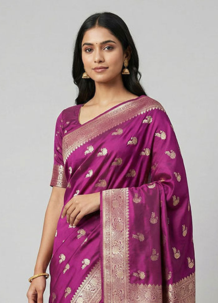 Purple Banarasi Silk Saree With Blouse Piece