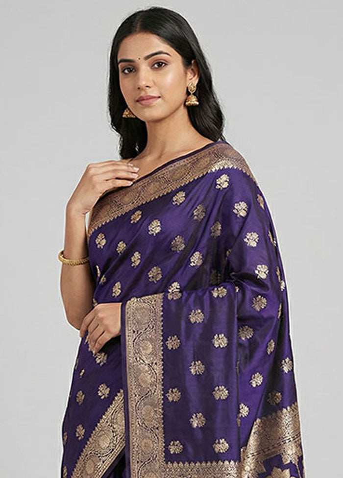 Blue Banarasi Silk Saree With Blouse Piece