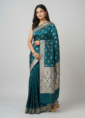 Blue Banarasi Silk Saree With Blouse Piece