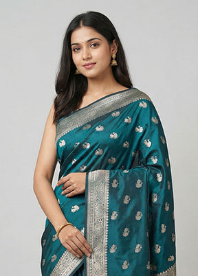 Blue Banarasi Silk Saree With Blouse Piece